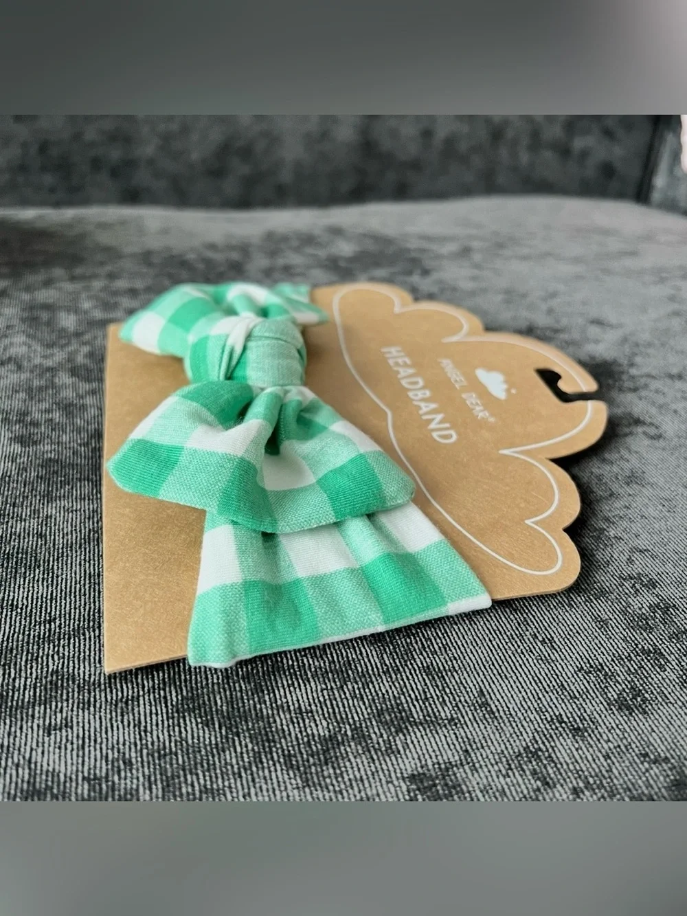 NWT Angel Dear Green Gingham Headband Size 12-24 Months